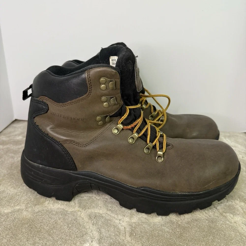 Everest Mens Brown Leather Lace Up Waterproof‎ Round Toe Hiking Boots Size US 14